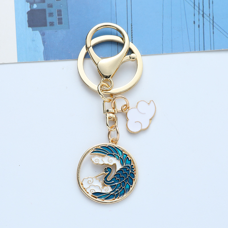 金属錦鯉キーホルダーペンダント中国風エナメル塗装神鹿仙鶴合金部品カップルバッグ掛け飾り