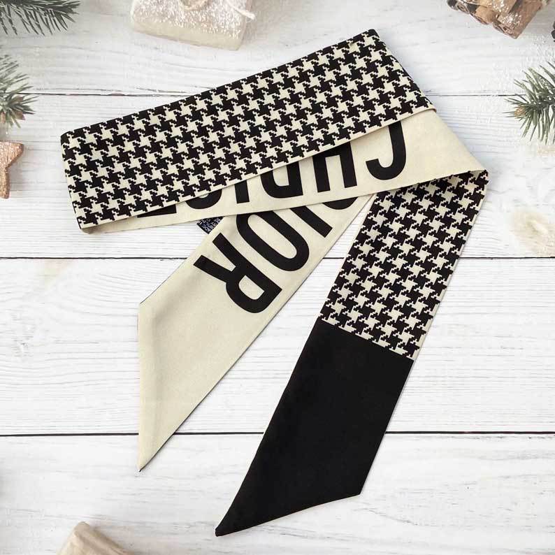 Vintage pata de gallo con letras de presbiterio con correa para el cabello con mango, bufanda de seda, decoración femenina de todo fósforo, bolso atado, bufanda de moda francesa