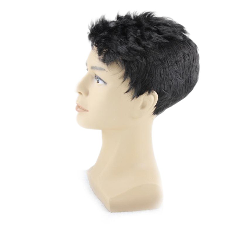 Peluca de los hombres reales de tiro negro realista pelo corto cabeza plana dos templos ultra corto peinado de los hombres mullido guapo conjunto peluca de los hombres