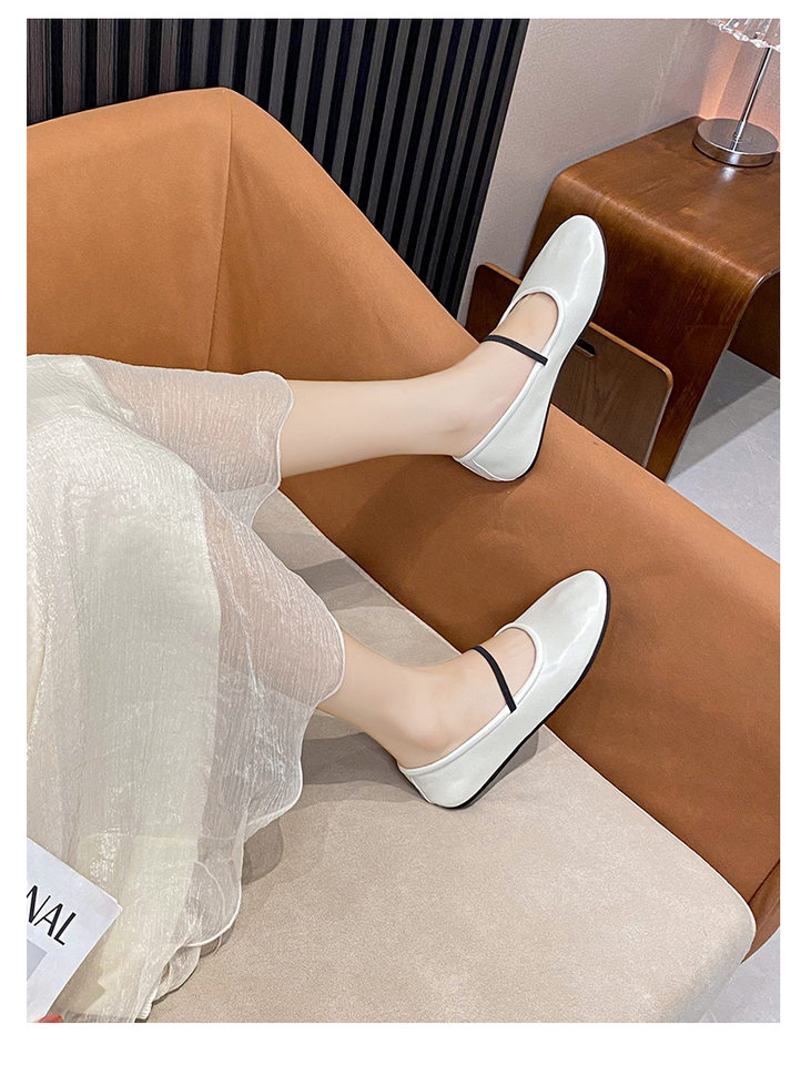 Giày Mary Jane nữ mũi tròn dây đeo mảnh đế bệt gót thấp 1–3 cm — Màu trắng sữa, Màu đen chi tiết 31