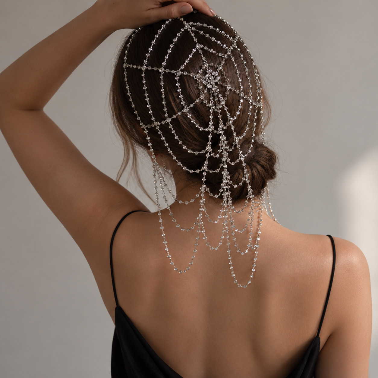 European and American New Style Mesh Tassel Hair Chain, High-End Crystal Headpiece, Luxurious Bridal Wedding Accessory Hair Chain