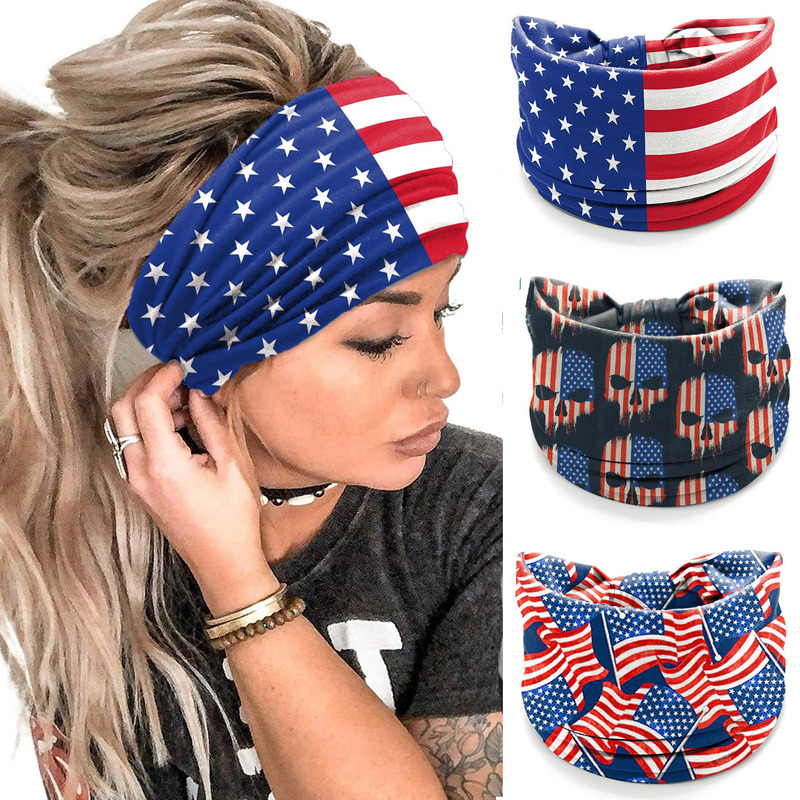 Cross Border US Flag Independence Day Hair Band Women's Knot Wide Turban Headband Fashion Sports Sweat Absorbing Stretch Hair Accessories Cross Border US Flag Independence Day Hair Band Women's Knot Wide Turban Headband Fashion Sports Sweat Absorbing Stretch Hair Accessories