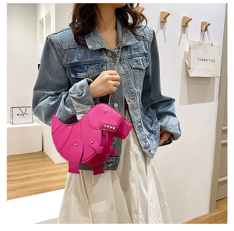 Color Blocking Pattern Cute Artificial Leather Splicing Soft Surface Zipper Dinosaur Shape Green Black Pink Shoulder Bags display picture 4