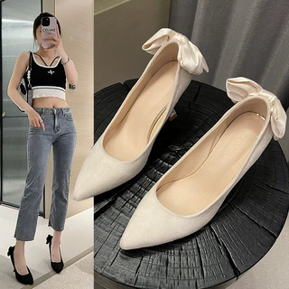 高跟鞋女2025年秋季新款性感尖头细跟法式蝴蝶结气质浅口百搭单鞋