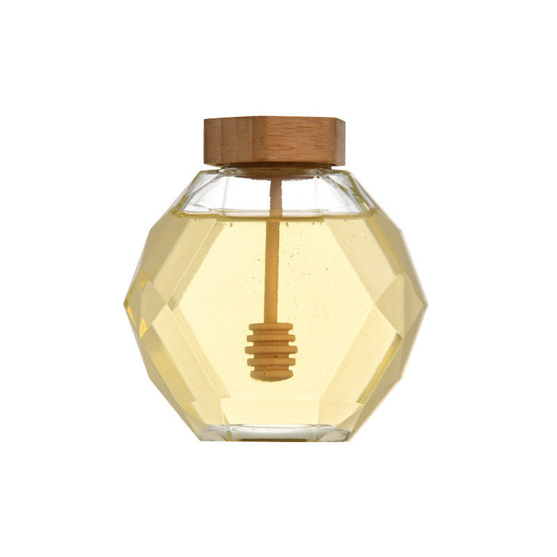 Frasco Hermético Hexagonal para Miel de Vidrio con Tapa de Madera y Cuchara Mezcladora image 6
