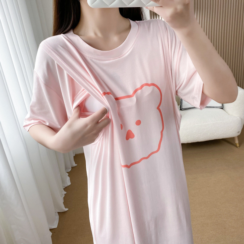 モーデール妊婦寝スカート授乳可能ワンピース夏の薄いタイプの辛いお母さんの授乳服パジャマスカート夏タイプ|undefined