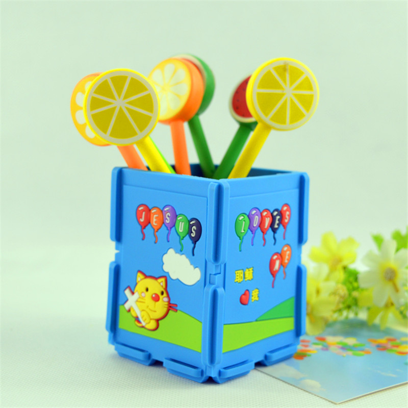 PVC 부드러운 고무 만화 패턴 이동식 사각 펜 홀더 광고 홍보 선물 문구 사무용품