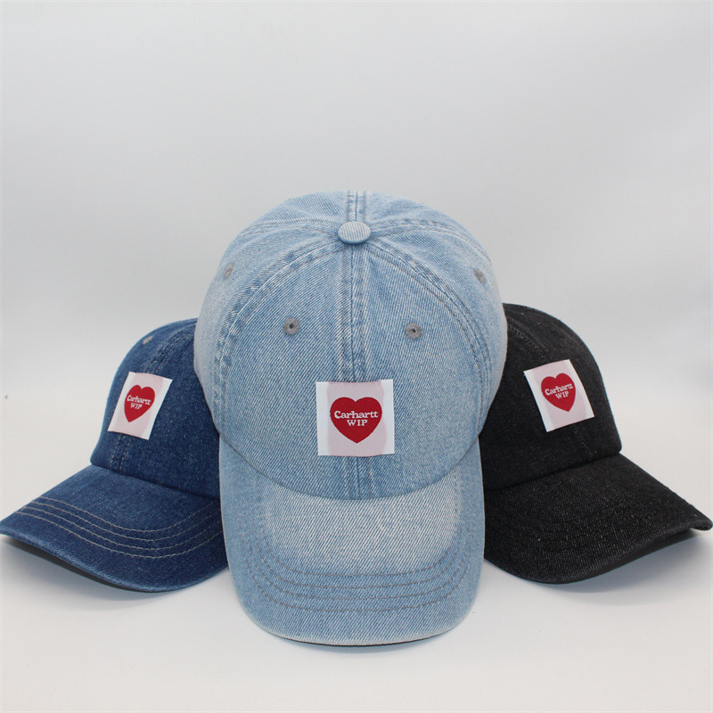 Denim Soft-Top Baseball Cap Patch with Heart Letters for Men and Women Unisex Peaked Cap Student Couple Curved Brim Sun Hat Denim Soft-Top Baseball Cap Patch with Heart Letters for Men and Women Unisex Peaked Cap Student Couple Curved Brim Sun Hat