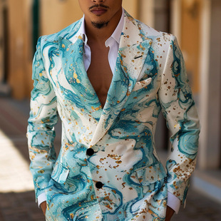Men's 3D Digital Printing Suit Cos Party Stage Nightclub Shining Cool Performance Suit