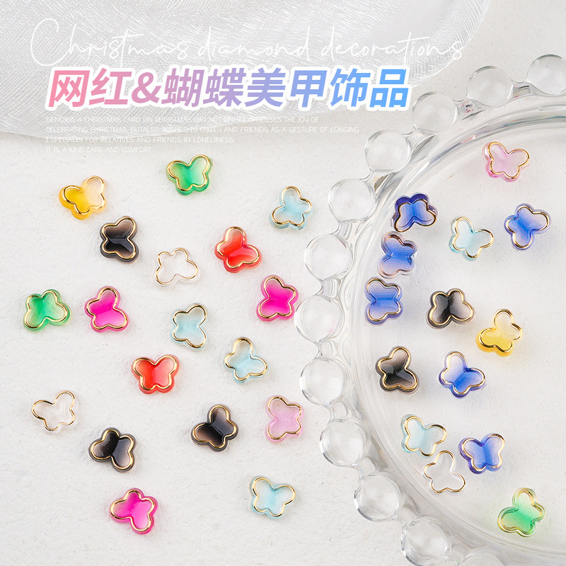 Internet Celebrity Crystal Butterfly Nail Art Decorations, Designer Butterfly Nail Rhinestones, French Nail Decorations Wholesale