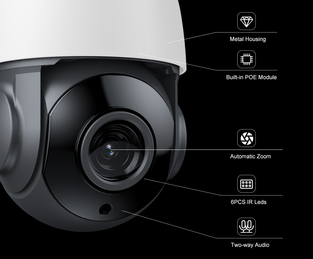 POE 8MP zoom IP PTZ CCTV kamera, dış mekan, HD kızılötesi gece görüşü