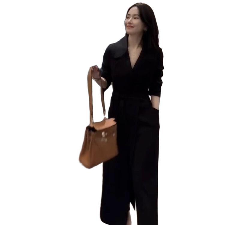 网红爆款时尚连衣裙女2025秋季款气质轻奢职业收腰系带显瘦西装裙|undefined