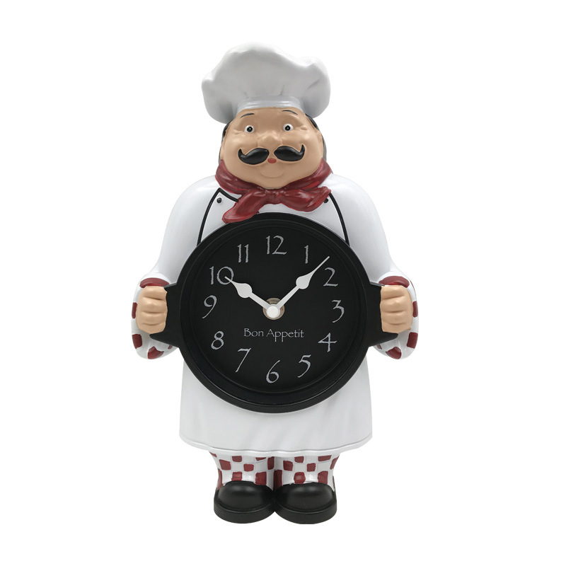 Reloj decorativo con forma de chef de Hengli - Se puede colocar o colgar sin perforar - Movimiento de segundos saltantes - Venta al por mayor