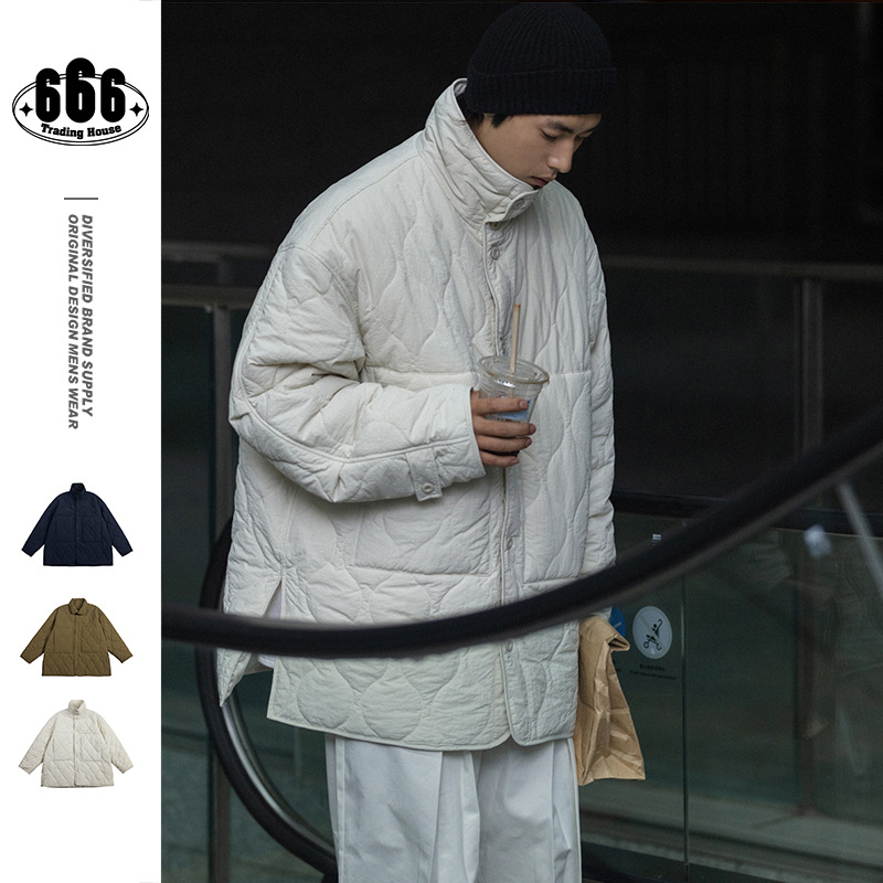 DESIRABELT日系复古葫芦格绗线冬季保暖大衣外套男棉服棉袄SH019