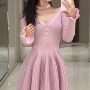 显瘦春季喇叭袖修身连衣裙
