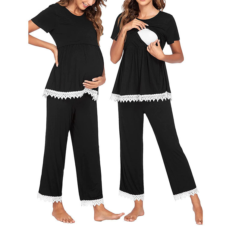 Foreign trade Amazon wish European and American women's clothing pregnant women's confinement care clothing stitching lace short sleeve long sleeve nursing suit