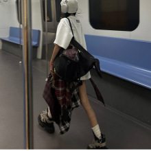 2025夏季新款小众设计不规则原宿风贴布半身裙子复古潮流格纹裙子