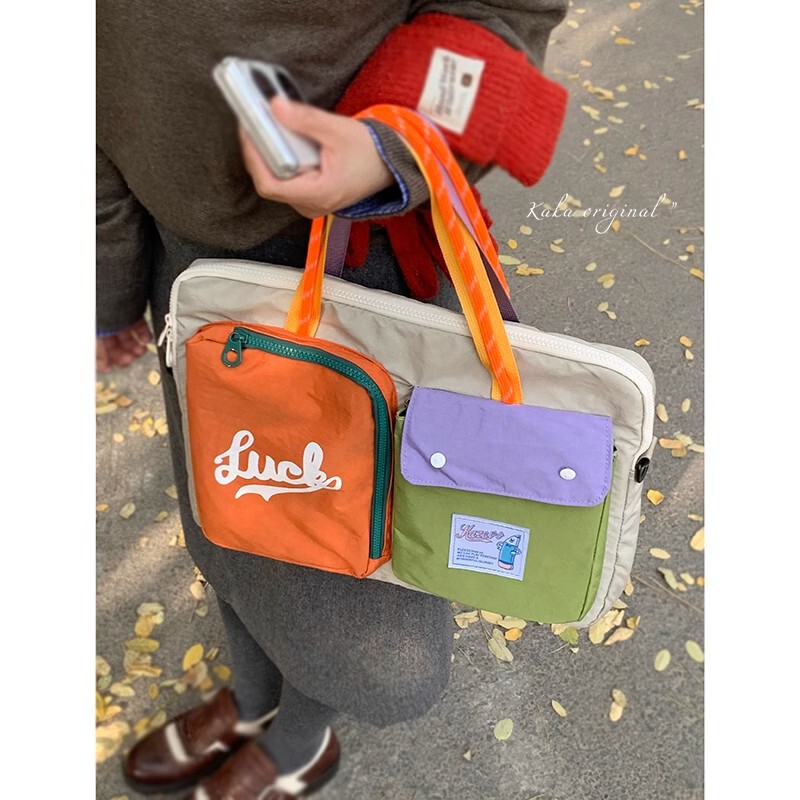 2024 New Trendy Korean Computer Bag Women's Contrast Color Canvas Bag Casual Large Capacity Portable Travel Bag 2024 New Trendy Korean Computer Bag Women's Contrast Color Canvas Bag Casual Large Capacity Portable Travel Bag