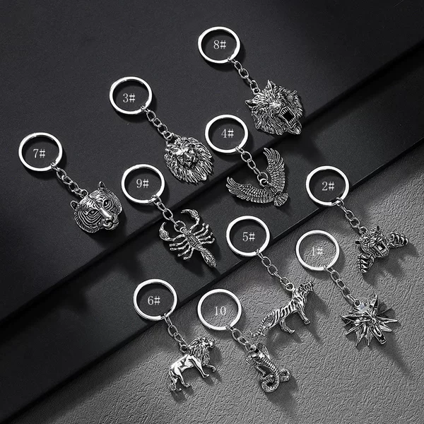 European and American Domineering Retro Animal Series Wolf Head Tiger Head Lion Head Shape Men's Personalized Key Chain Pendant