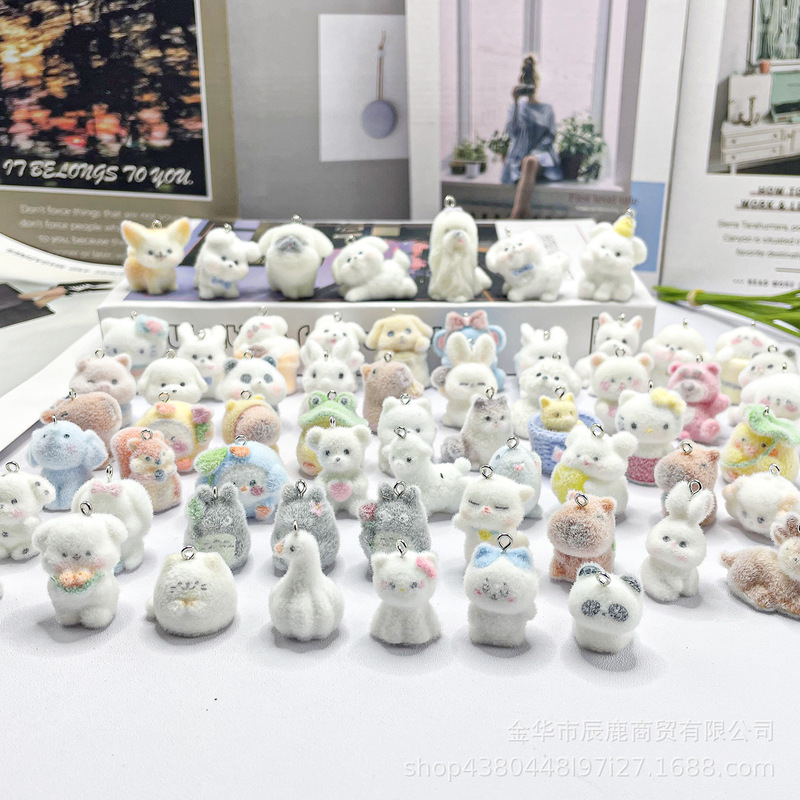 Flocked Resin Cute Puppy Handmade DIY Accessories Phone Chain Bag Charm Decoration Pendant Flocked Resin Cute Puppy Handmade DIY Accessories Phone Chain Bag Charm Decoration Pendant