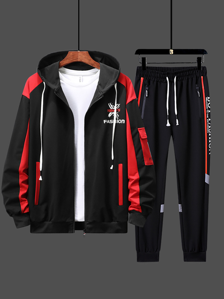 Conjunto de Dos Piezas de Sudadera y Cárdigan Juvenil para Hombre, Estilo Casual y Deportivo, Personalizable para Estudiantes de Secundaria