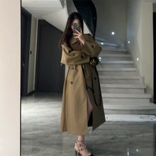 巴黎旧梦经典卡其色廓形大翻领显瘦双排扣中长款气质风衣外套女