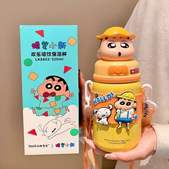 クレヨンしんちゃん子供ストロー保温コップかわいい小学生中学生通学専用316ステンレス