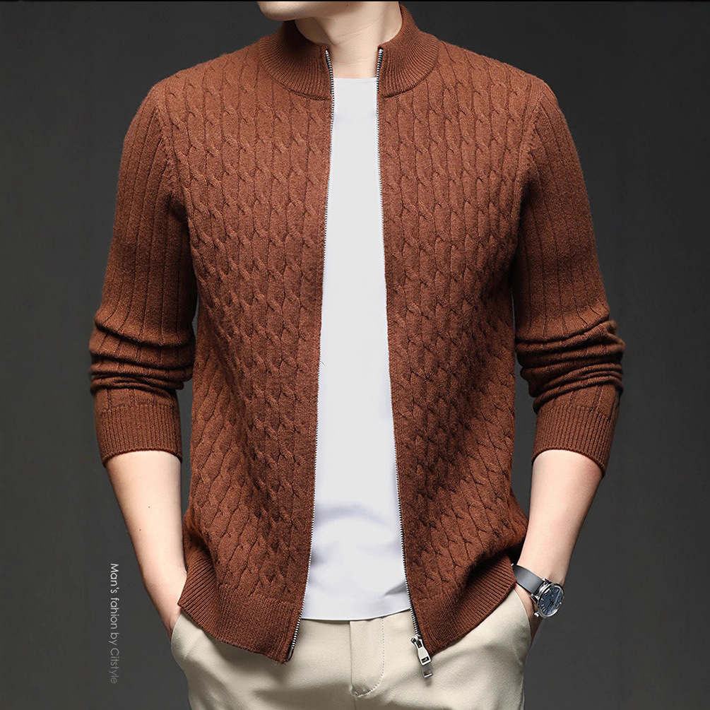 2025 chaqueta con cremallera para hombres Baidu cuello engrosado cardigan torcido otoño y invierno nuevo suéter de moda casual de hombre