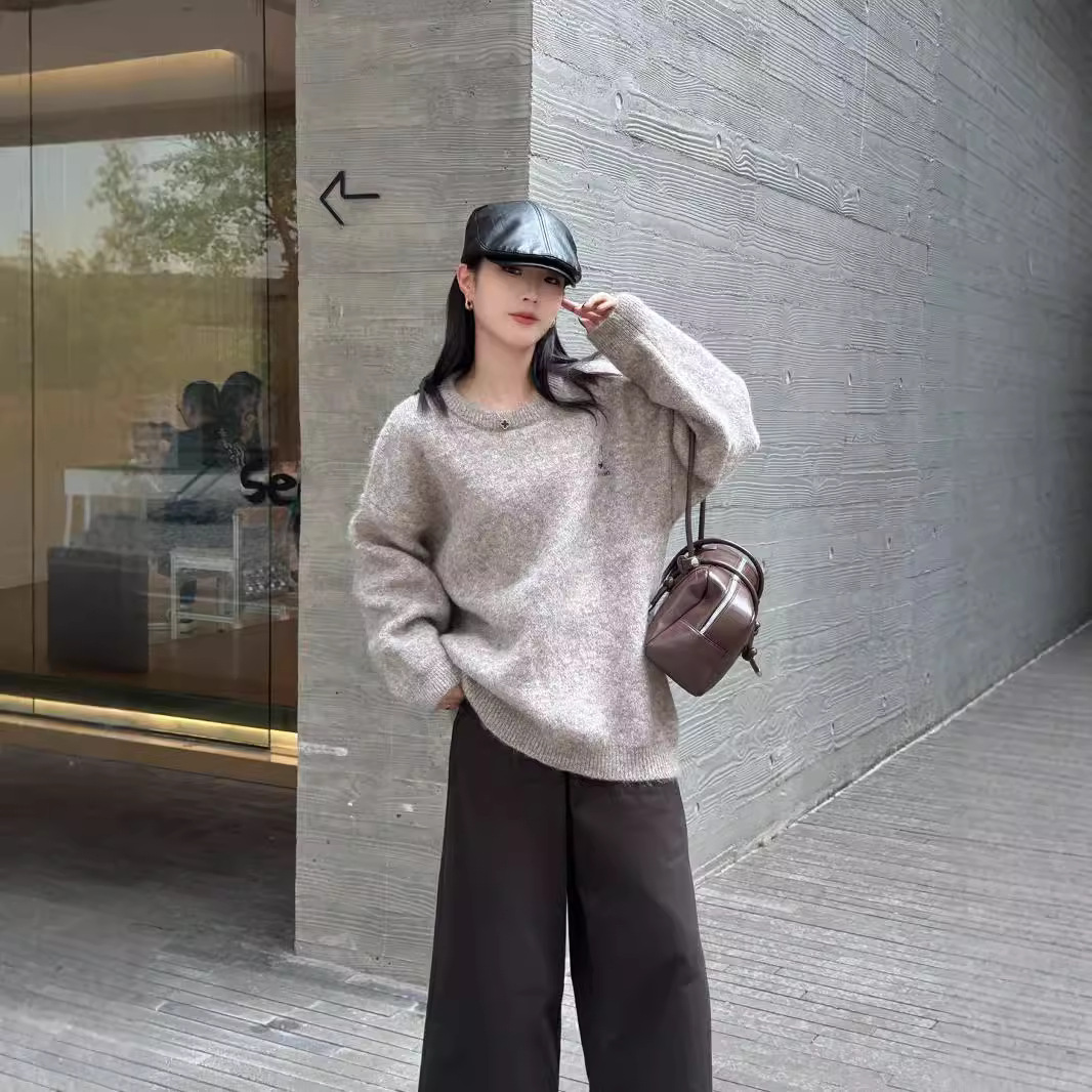 24 invierno Puyuan cuello redondo suéter rosa mujer otoño invierno bordado conejo camisa de punto viento lento