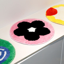 小清新花花圆形榻榻米坐垫办公室隔凉椅子垫卧室门口防滑植绒脚垫