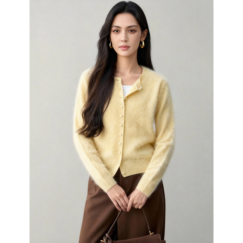 Rongtai Wool Cashmere Single-Breasted Long-Sleeved Brushed Knitted Cardigan for Women 2025 New Korean Style Niche Versatile Jacket