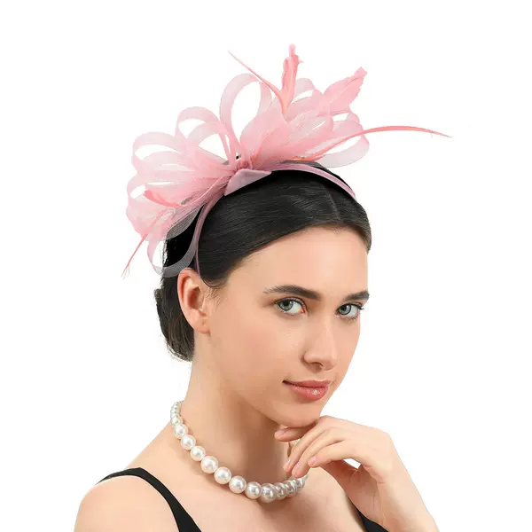 Vintage Elegant Bridal Mesh Feather Hair Accessory Tea Party Bow Women's Headpiece Horse Racing Head Flower Handmade Feather