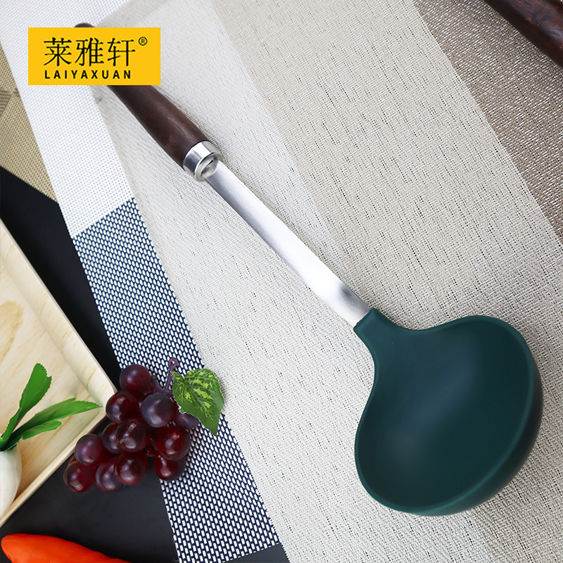 Stainless steel lengthened wooden handle silicone spatula kitchen supplies household non-stick frying spatula soup spoon cooking pot spatula