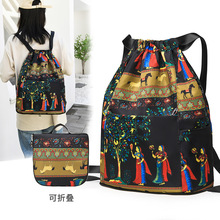 女士双肩包跨境便携旅行收纳包大容量户外运动背包简约百搭束口袋