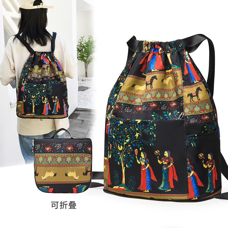 Women's Backpack, Cross-Border Portable Travel Storage Bag, Large-Capacity Outdoor Sports Backpack, Simple and Versatile Drawstring Bag