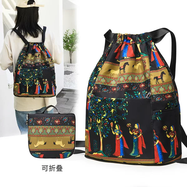 Women's Backpack, Cross-Border Portable Travel Storage Bag, Large-Capacity Outdoor Sports Backpack, Simple and Versatile Drawstring Bag