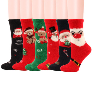 Mink Velvet Christmas Women's Socks, Soft and Comfortable, Thickeneded and Warm Red Socks, Outdoor Cold-Proof Mid-Tube Christmas Socks