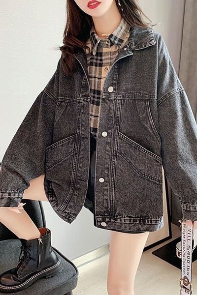 烟灰色牛仔外套女学生韩版宽松大码女装夹克设计牛仔衣服上衣