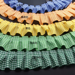 现货4cm朝阳格子带褶皱裙摆玩具工艺DIY服装围边装饰花边小香风