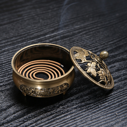 Mini incense burner large sandalwood burner plate incense burner three-legged burner dedicated copper incense burner pure copper household antique incense burner