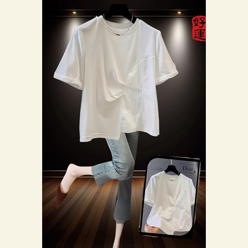 2026 Summer New Stylish and Unique Tops Trendy Niche Heavy-Duty Design White Round Neck Short-Sleeve T-Shirt for Women
