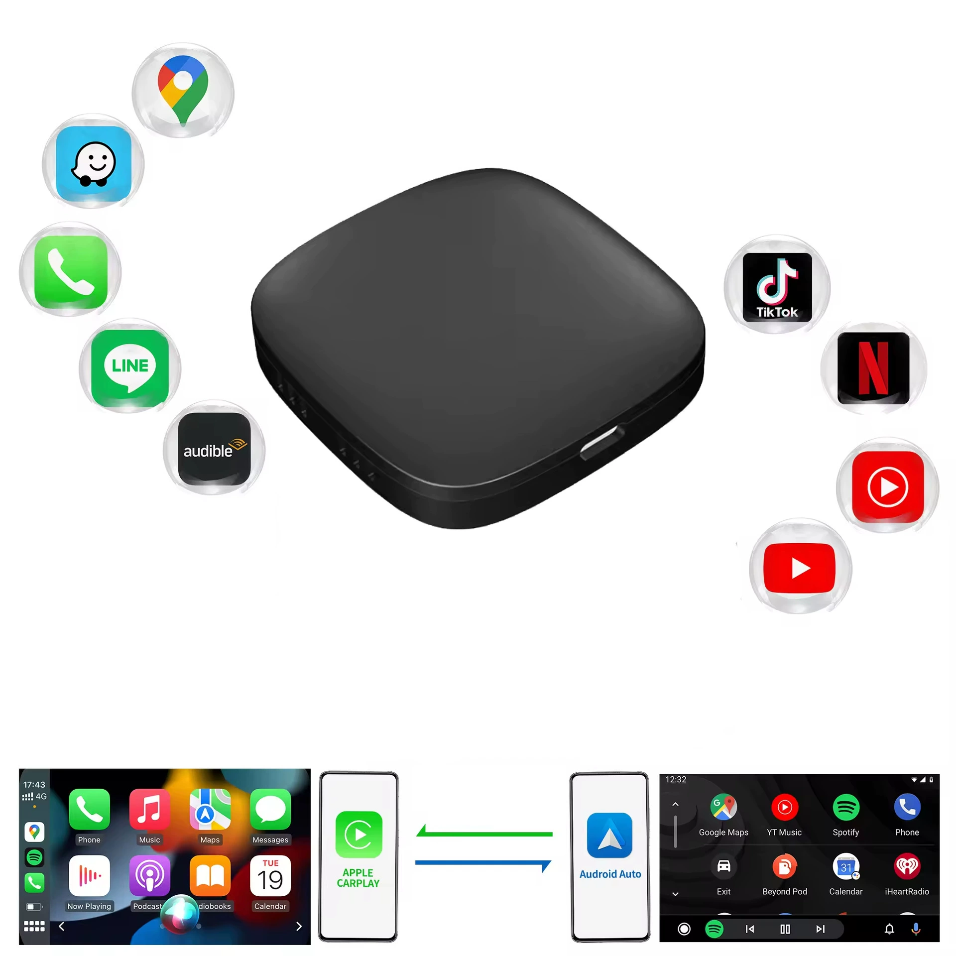 Горячая продажа carplay коробка проводной в беспроводной автомобиль адаптация для интеллектуального Android Auto автомобильная навигация соединяет коробку