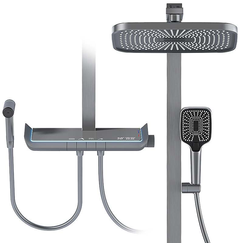 Gisto gris ducha ducha conjunto de tubo cuadrado baño termostático ducha de ducha doméstica ducha de ducha de lujo ligero