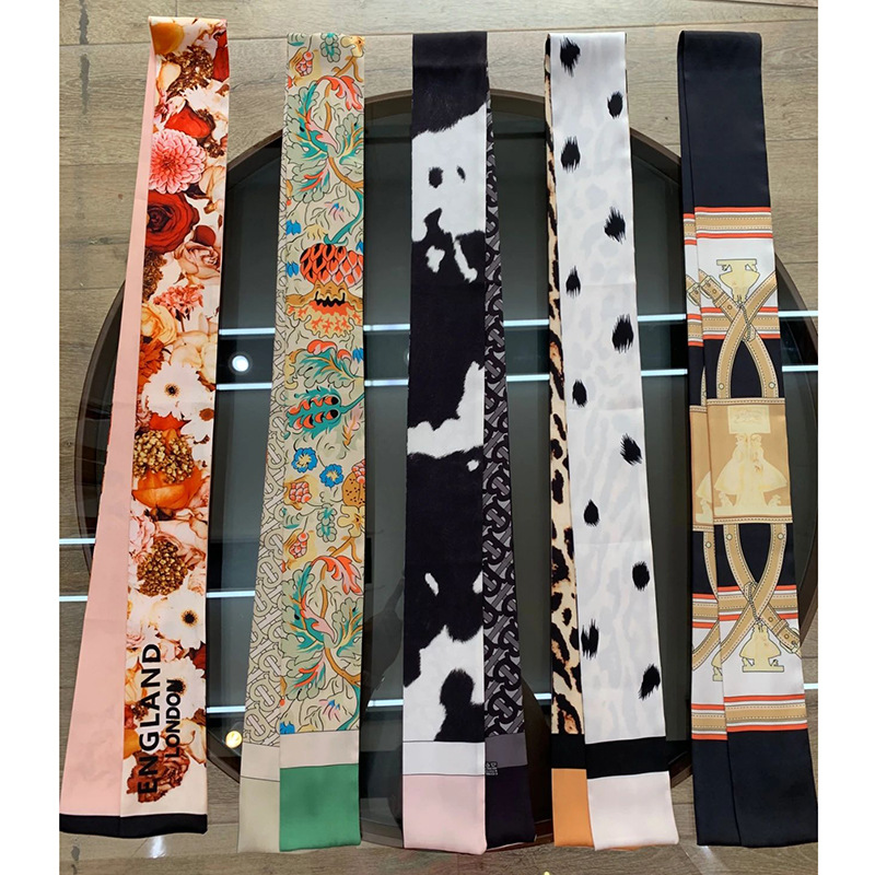 Elegant Silk Scarf Long Plaid Scarf Spring and Summer Korean Ribbon Scarf Instagram Popular Bag Strap Decorative Hair Band