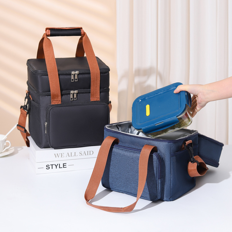 Bolsa aislante portátil de doble capa elevada, bandolera cruzada, bolsa de picnic al aire libre, bolsa de hielo grande, bolsa bento, estudiante de oficina