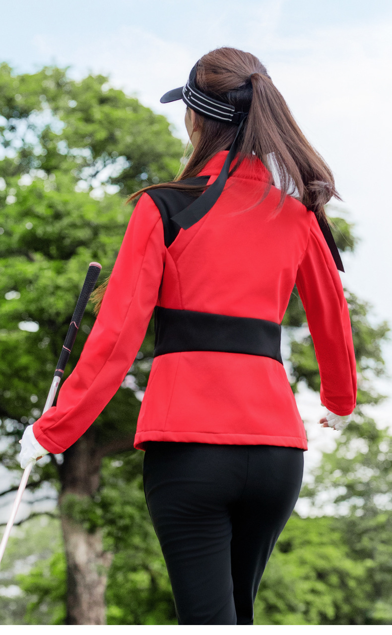 Áo khoác golf nữ dài tay chống thấm lót nhung ấm — Áo khoác đỏ YF811 [dây kéo hai đầu/vải chống thấm/đệm nhung] chi tiết 14