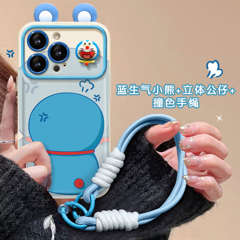 Cute Bear Doll Lanyard for Apple 14promax Mobile Phone Case Large Window iphone13/12 Flip Mirror 7
