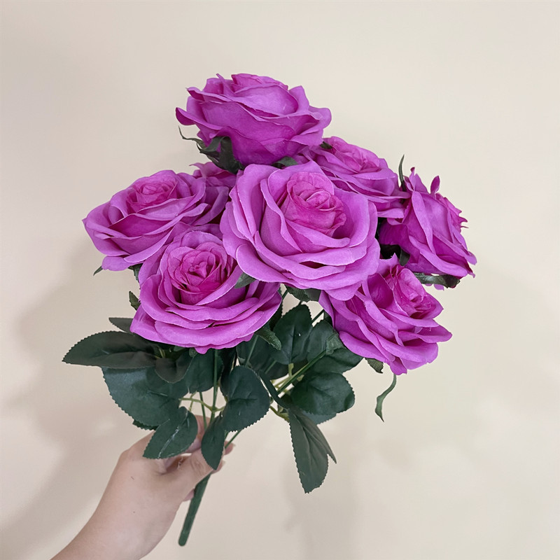 Artificial de 24 colores de la boda carretera flor 10 rosas artificial Flor de seda boda fondo rosa Decoración