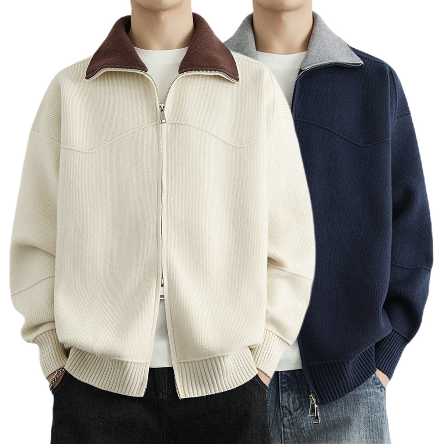 Explosiones transfronterizas europeas camisas de punto de tamaño grande suéter hombre polo camisa con la solapa cardigan chaqueta de negocios fábrica de tendencia mayorista