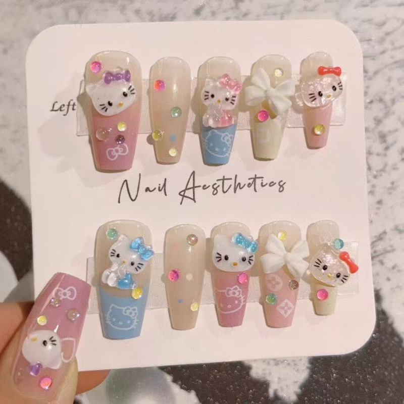 Handmade Nail Art Wearable Nail Tips for Girls Dopamine Sweet Kitty Nail Stickers Cute Bow Nail Tips Handmade Nail Art Wearable Nail Tips for Girls Dopamine Sweet Kitty Nail Stickers Cute Bow Nail Tips